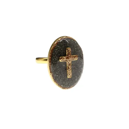 Bague Croix L - Pyrite vanessa simon