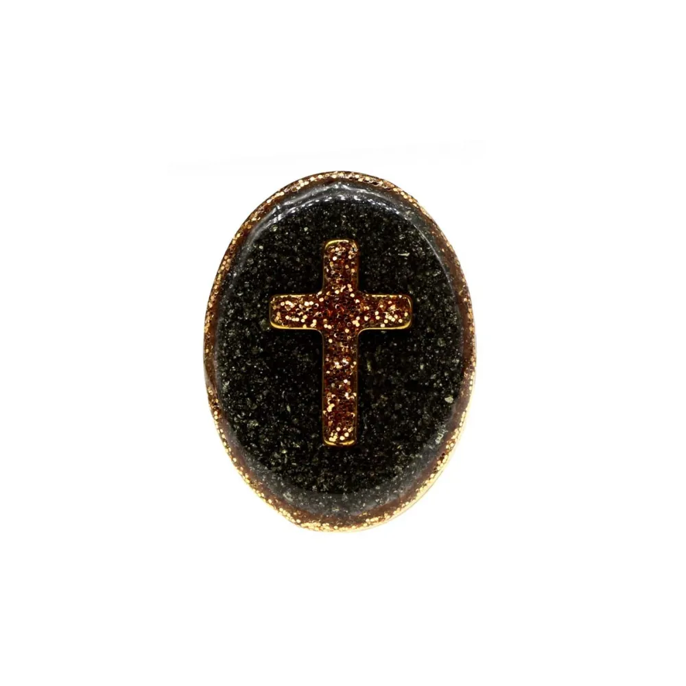 Bague Croix L - émaillée Pyrite – Plaqué Or 18K vanessa-simon