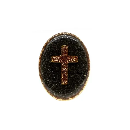 Bague Croix L - émaillée Pyrite – Plaqué Or 18K vanessa-simon