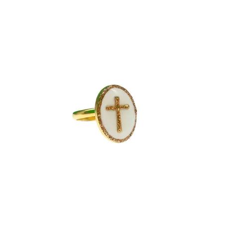 Bague S Croix or - émaillé blanc vanessa simon
