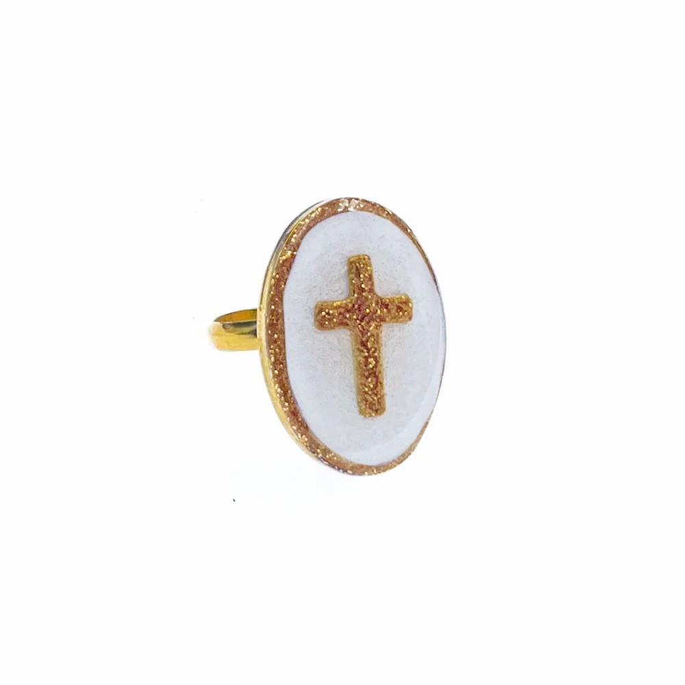 Bague L Croix or - Emaillé Blanc vanessa tambon