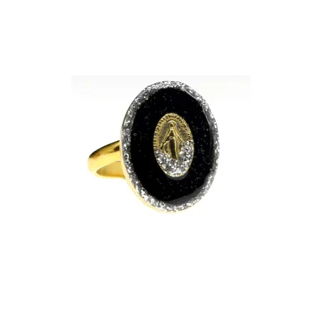 Bague S Madone -Noir-argent – Plaqué Or 18K vanessa-simon