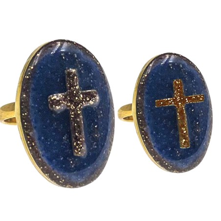 Bague Croix  Lapis-Lazuli or grand modèle ou petit modèle