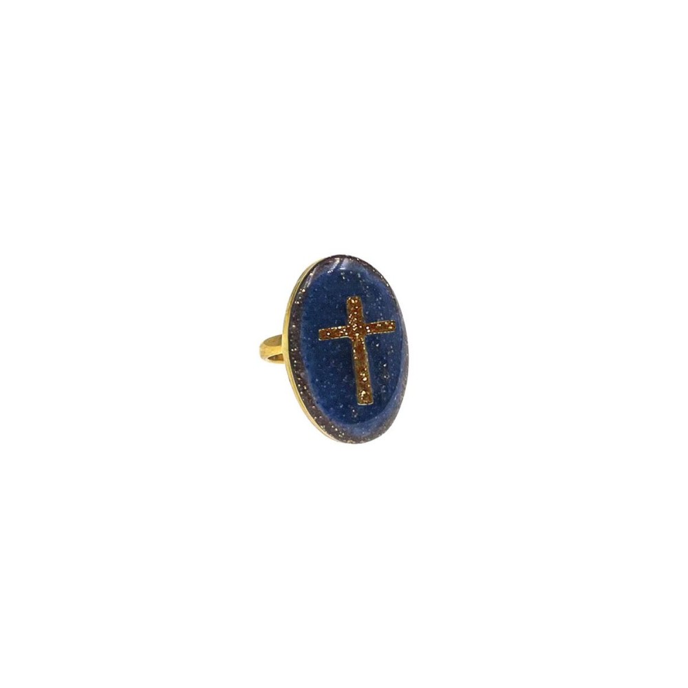 Bague émaillé noir PM croix vanessa simon