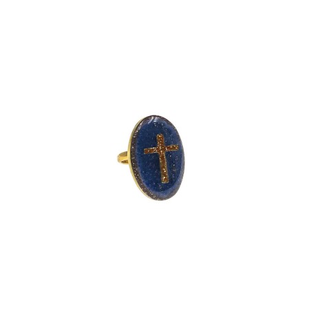 Bague émaillé noir PM croix vanessa simon