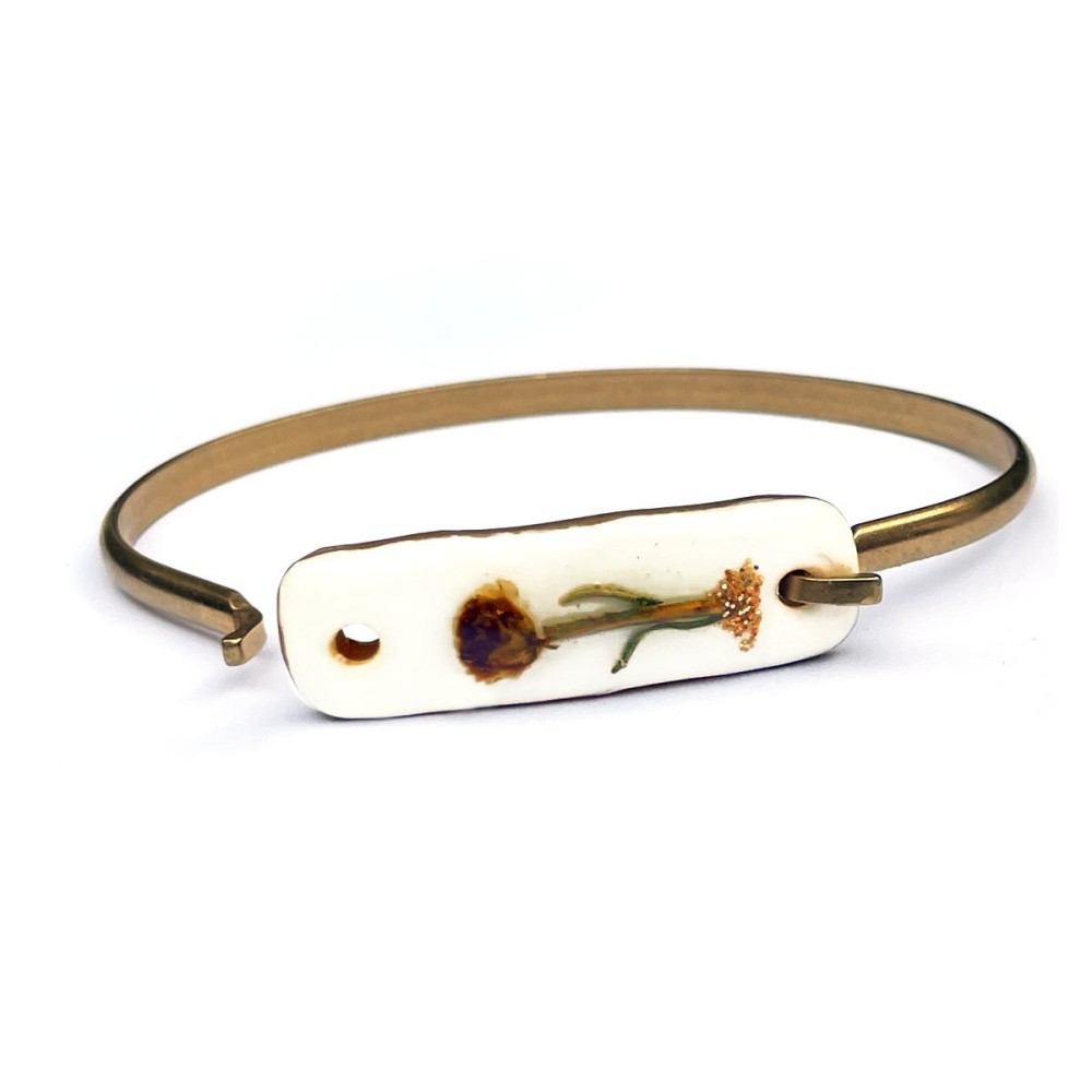 Bracelet jonc doré Immortelle en corne de bélier émaillée blanche