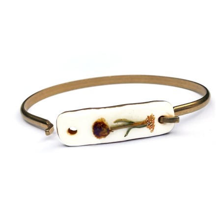 Bracelet jonc doré Immortelle en corne de bélier émaillée blanche