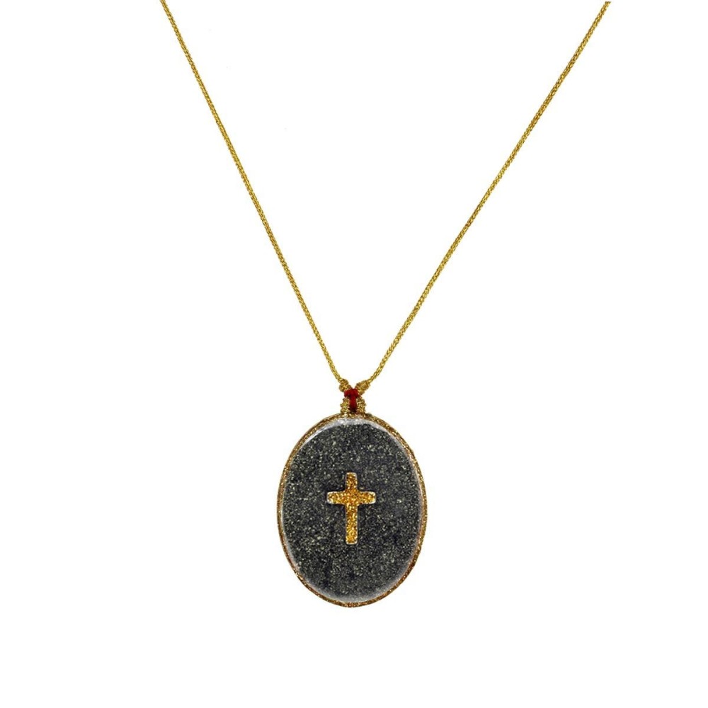 Collier médaillon Croix GM - Pyrite