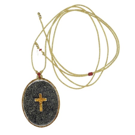 Collier Madone sur émail pyrite – Médaillon Barrette | Vanessa Simon