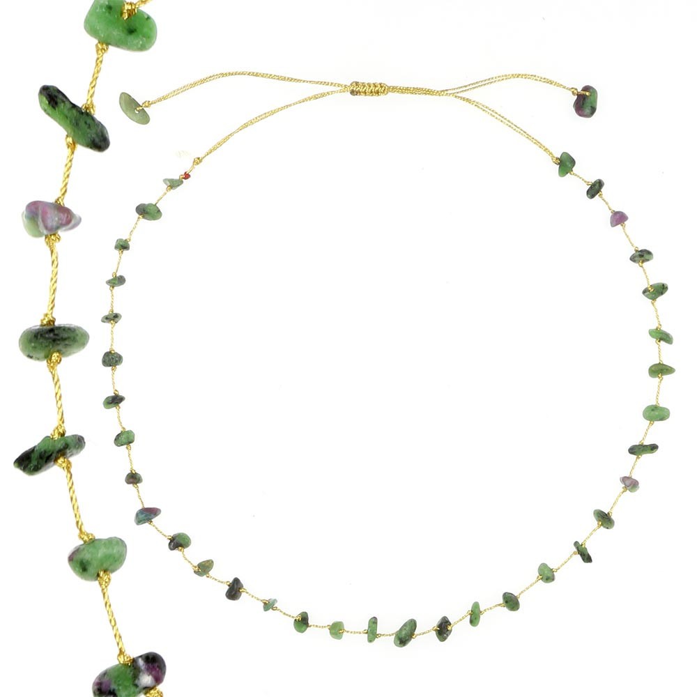 Collier rubis zoïsite fil or