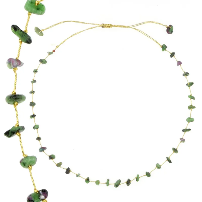 Collier rubis zoïsite fil or