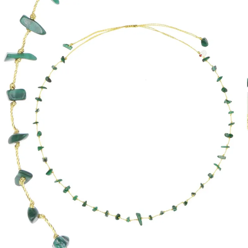 Collier malachite fil or