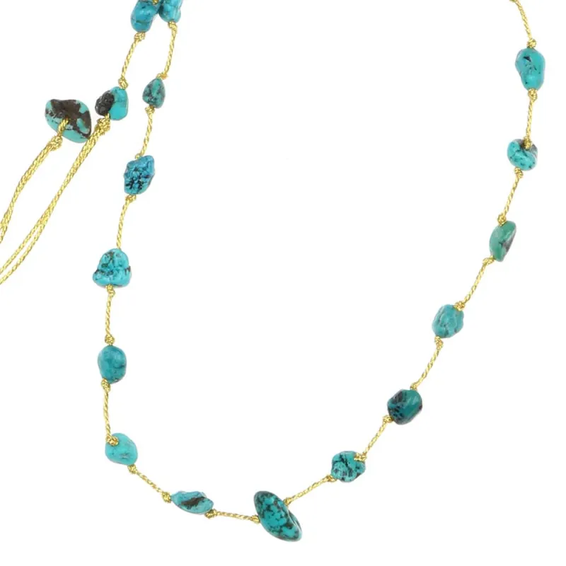 Collier en pierres naturelles Turquoise. Peut se porter en ras de cou ou sautoir selon votre envie  en bracelet 3 tours poignet