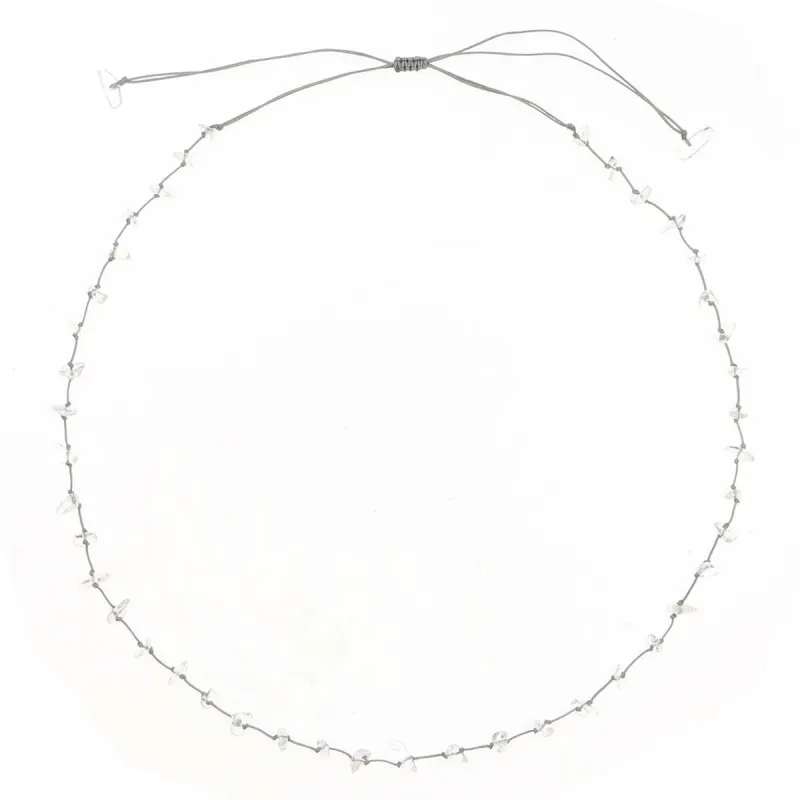 Collier cristal de roche fil gris