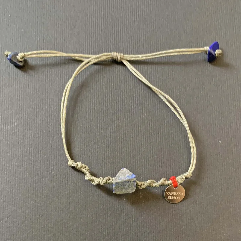 Bracelet Lapis lazuli fil grise